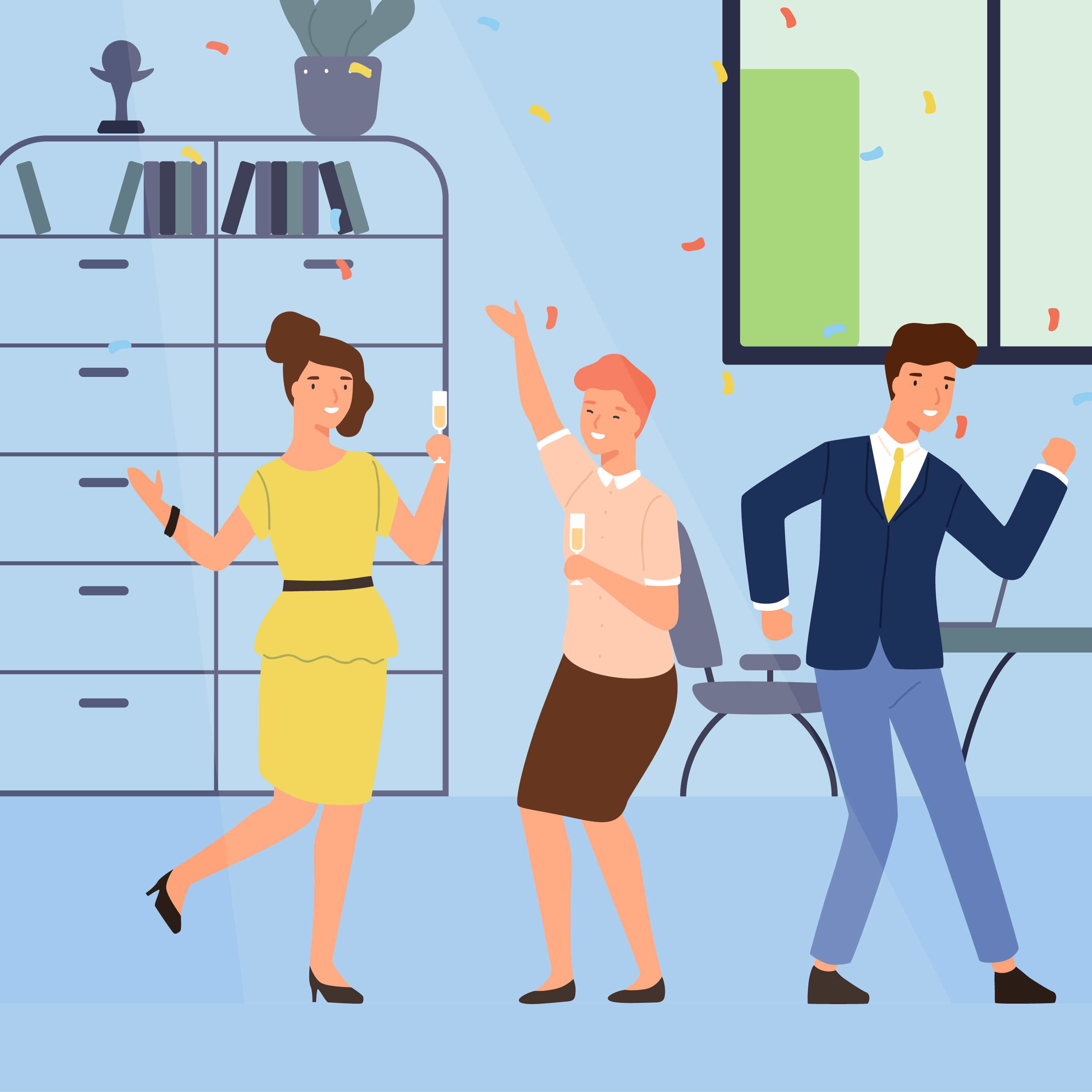 graphic of people celebrating in an office